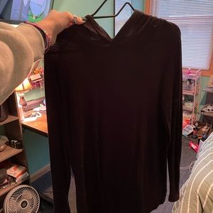 Black Thin Long Sleeve Shirt with Hood